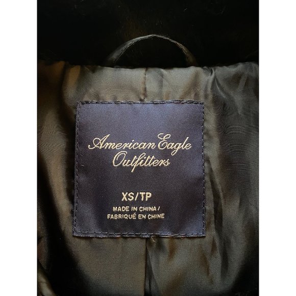 American Eagle Faux Fur Jacket Womens‎ XS Black Double-Breasted Coat Winter - Picture 4 of 11